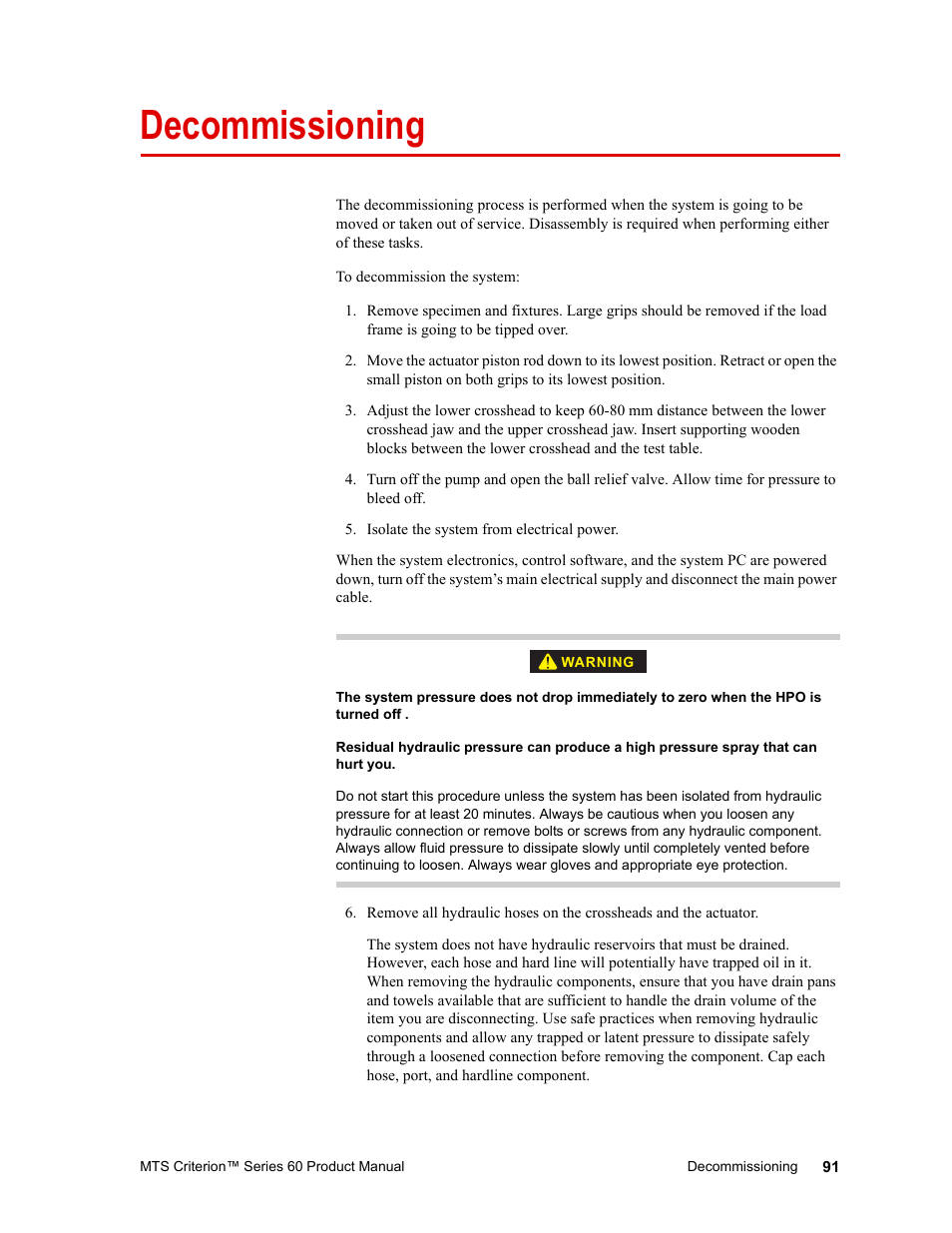 Decommissioning, Decommissioning 91 | MTS Criterion 60 - Manual User Manual | Page 91 / 98