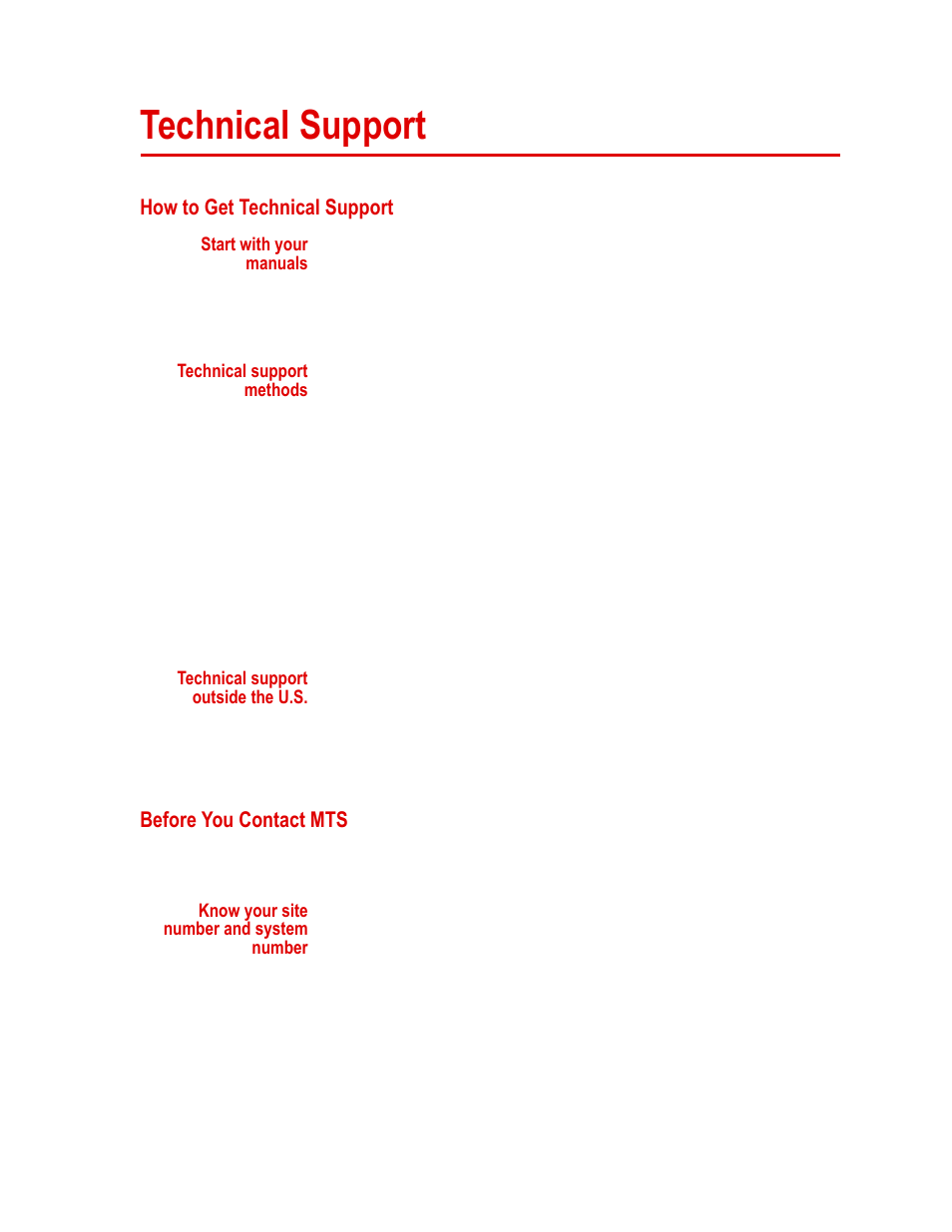 Technical support, How to get technical support, Before you contact mts | Technical support 5 | MTS Series 311 Load Frame User Manual | Page 5 / 86