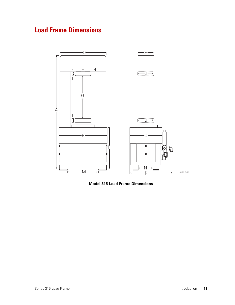 Load frame dimensions, Load frame dimensions 11 | MTS Series 315 Load Frame User Manual | Page 11 / 34