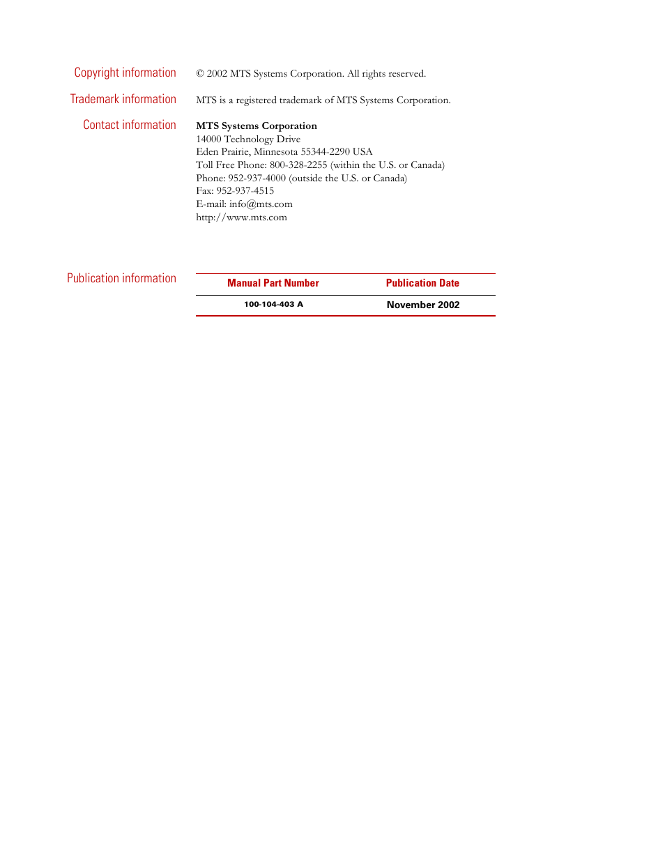 MTS Series 315 Load Frame User Manual | Page 2 / 34