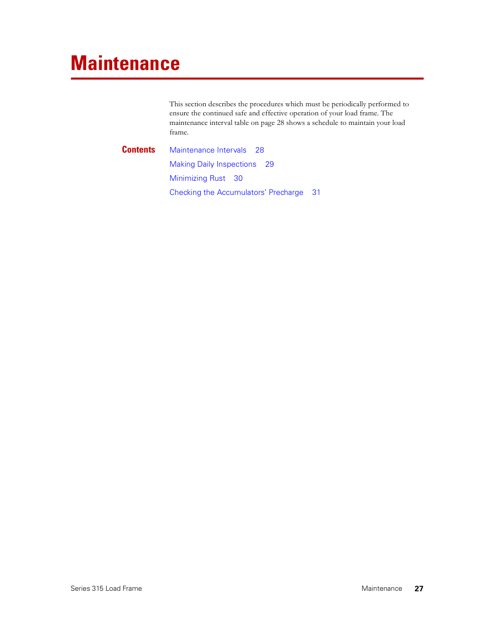Maintenance, Maintenance 27 | MTS Series 315 Load Frame User Manual | Page 27 / 34