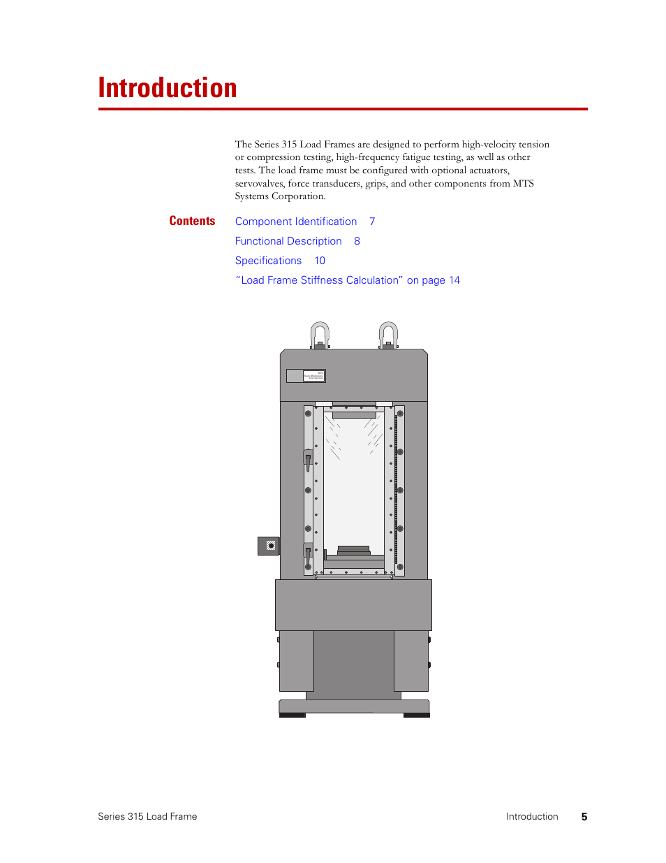 MTS Series 315 Load Frame User Manual | Page 5 / 34