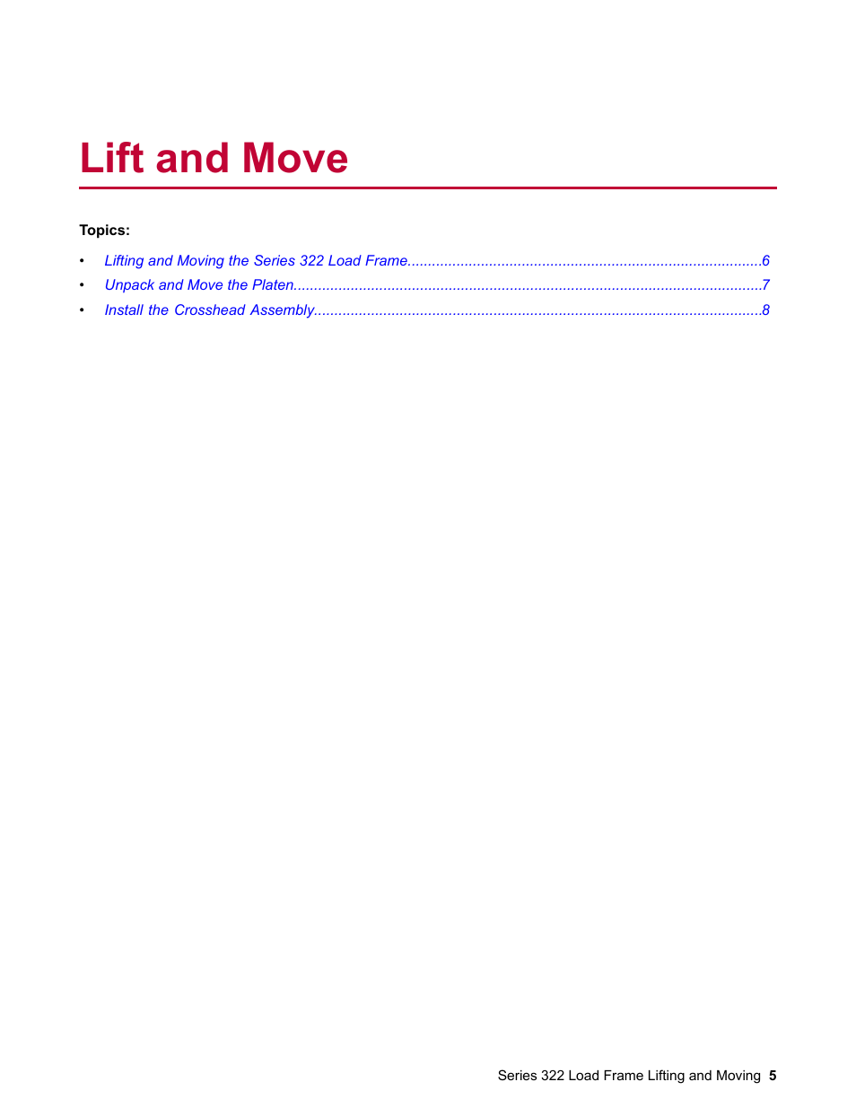 Lift and move | MTS Series 322 Load Frame Lifting and Moving User Manual | Page 5 / 16