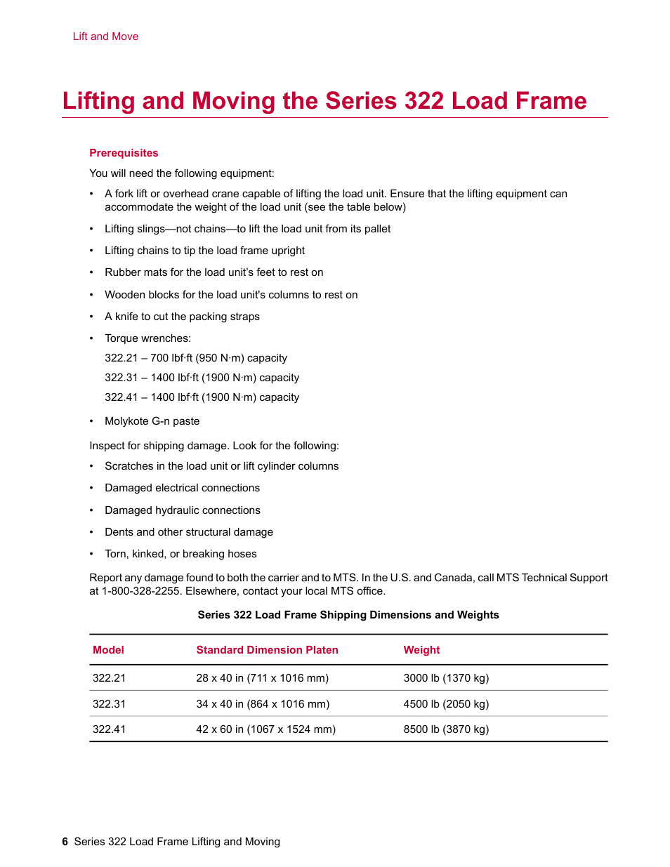 Lifting and moving the series 322 load frame | MTS Series 322 Load Frame Lifting and Moving User Manual | Page 6 / 16
