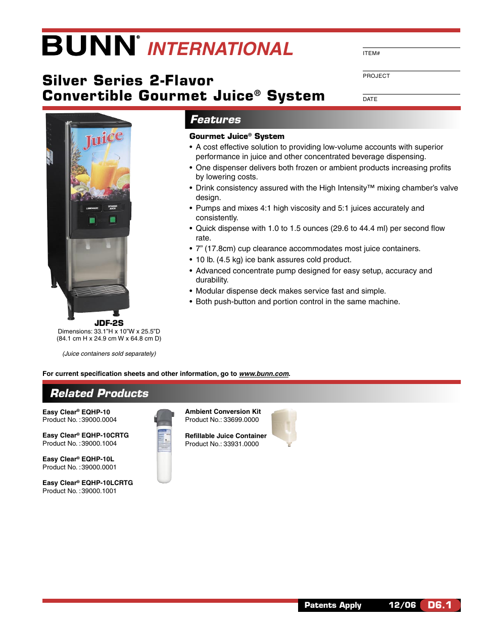 Bunn GOURMET JUICE JDF-2S User Manual | 2 pages