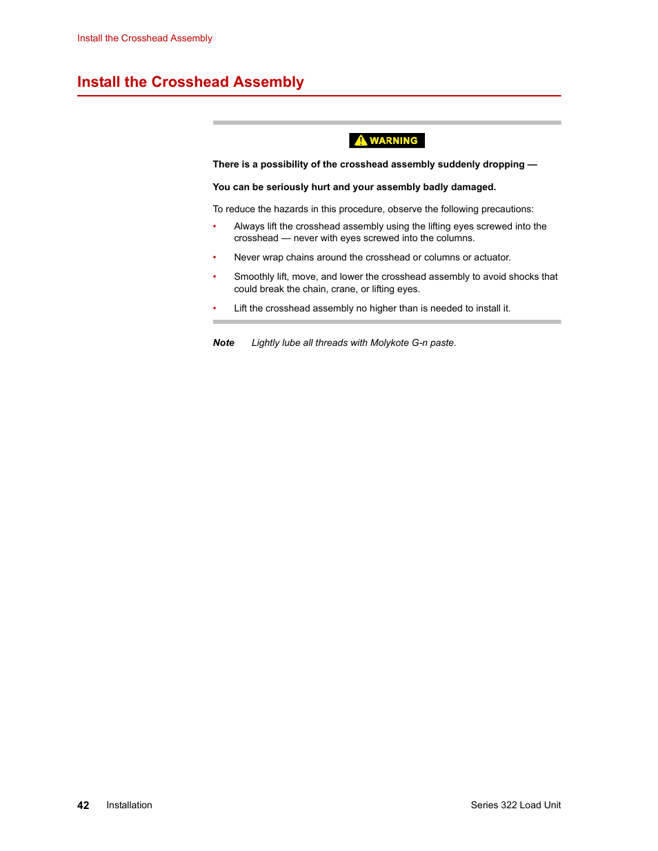 Install the crosshead assembly | MTS Series 322 Load Frames User Manual | Page 42 / 96