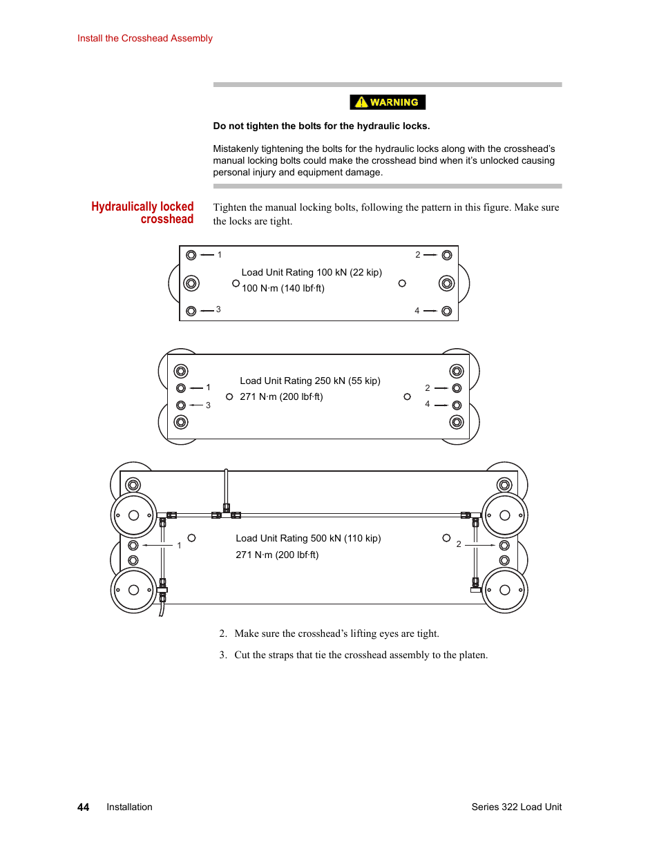 Hydraulically locked crosshead | MTS Series 322 Load Frames User Manual | Page 44 / 96