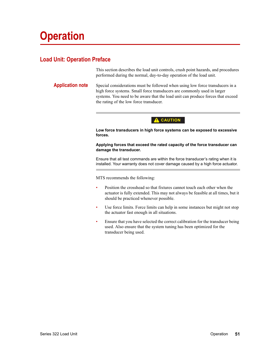 Operation, Load unit: operation preface | MTS Series 322 Load Frames User Manual | Page 51 / 96