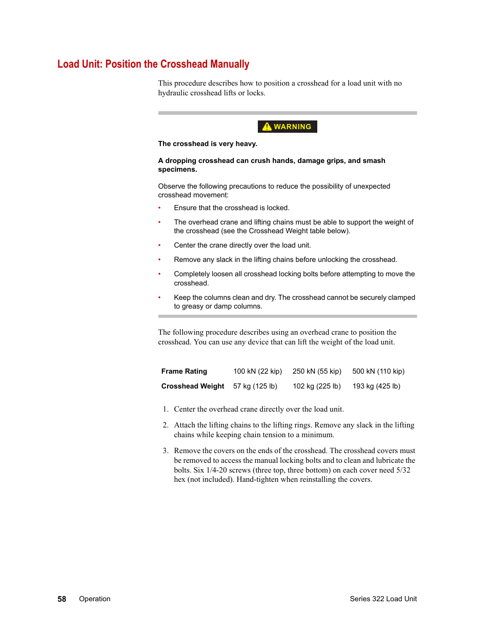 Load unit: position the crosshead manually | MTS Series 322 Load Frames User Manual | Page 58 / 96