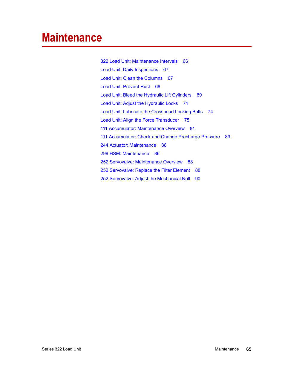 Maintenance | MTS Series 322 Load Frames User Manual | Page 65 / 96