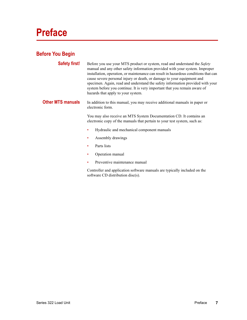 Preface, Before you begin | MTS Series 322 Load Frames User Manual | Page 7 / 96
