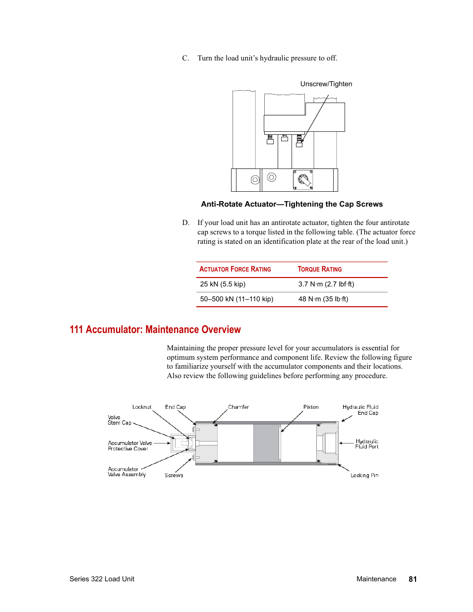 111 accumulator: maintenance overview, 111 accumulator: maintenance overview 81 | MTS Series 322 Load Frames User Manual | Page 81 / 96