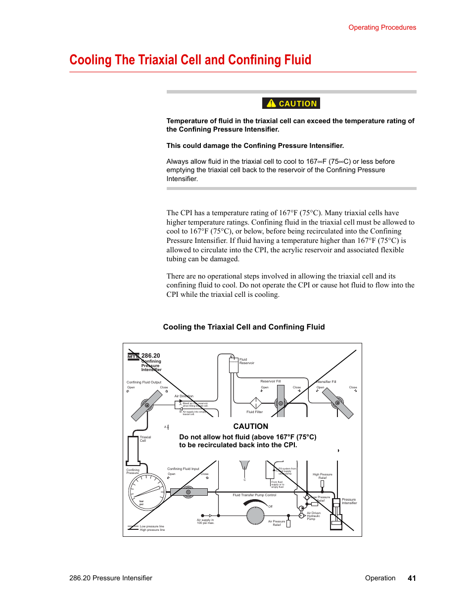 Cooling the triaxial cell and confining fluid, Cooling the triaxial cell and confining fluid 41, Cooling the triaxial cell and confining | Fluid, Cooling the triaxial cell, And confining fluid | MTS Model 286-20 Confining Pressure Intensifier User Manual | Page 41 / 46