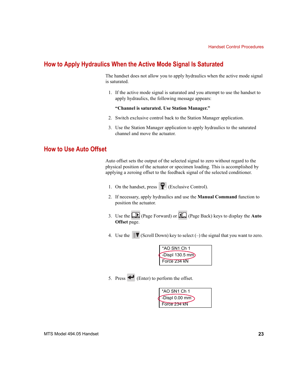 How to use auto offset, How to use auto offset 23 | MTS Model 494-05 Handset User Manual | Page 23 / 32