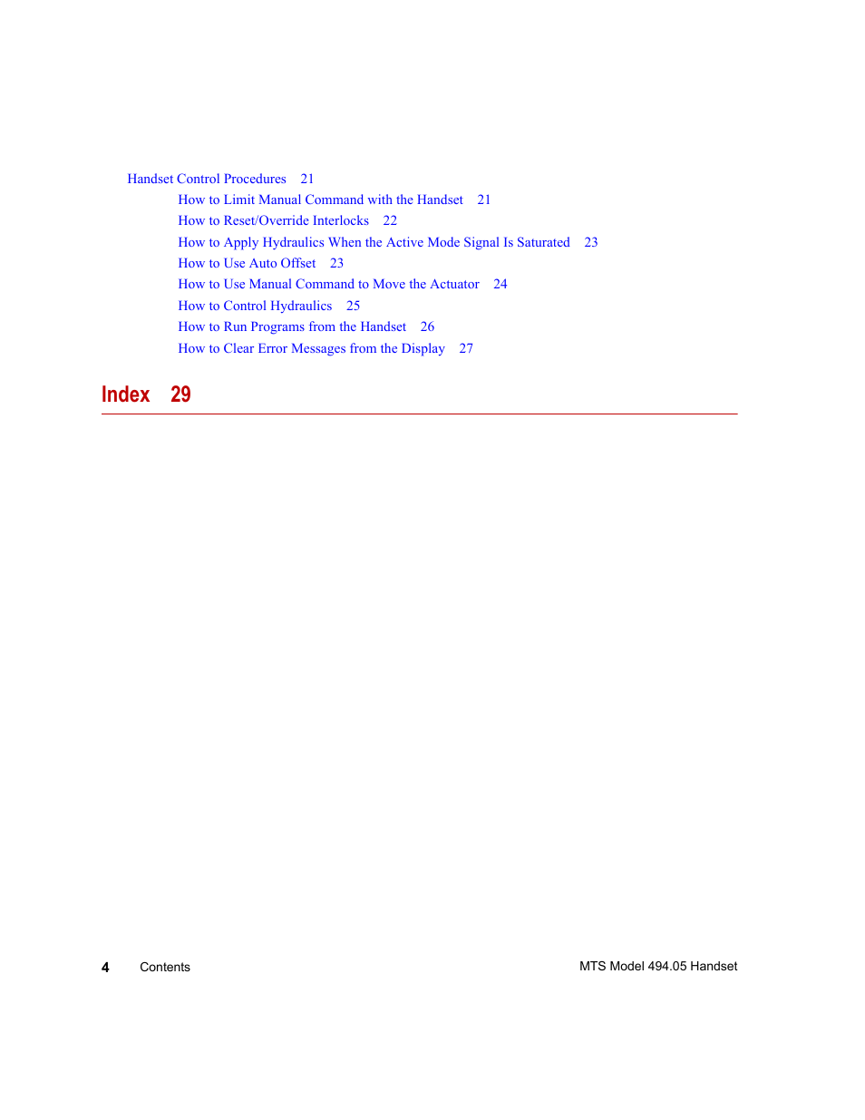 Index 29 | MTS Model 494-05 Handset User Manual | Page 4 / 32