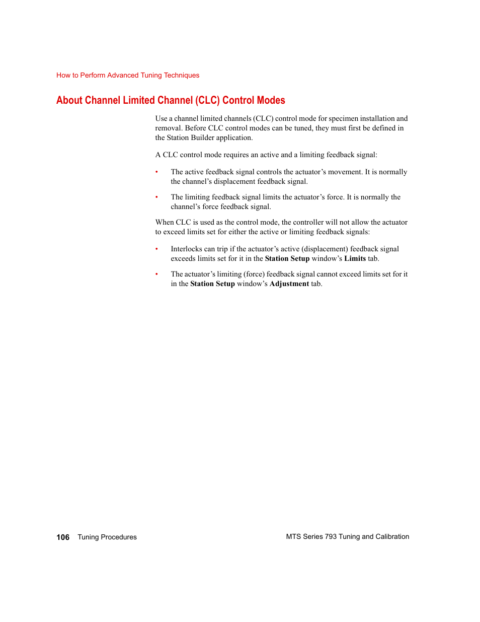 About channel limited channel (clc) control modes | MTS Series 793 User Manual | Page 106 / 218