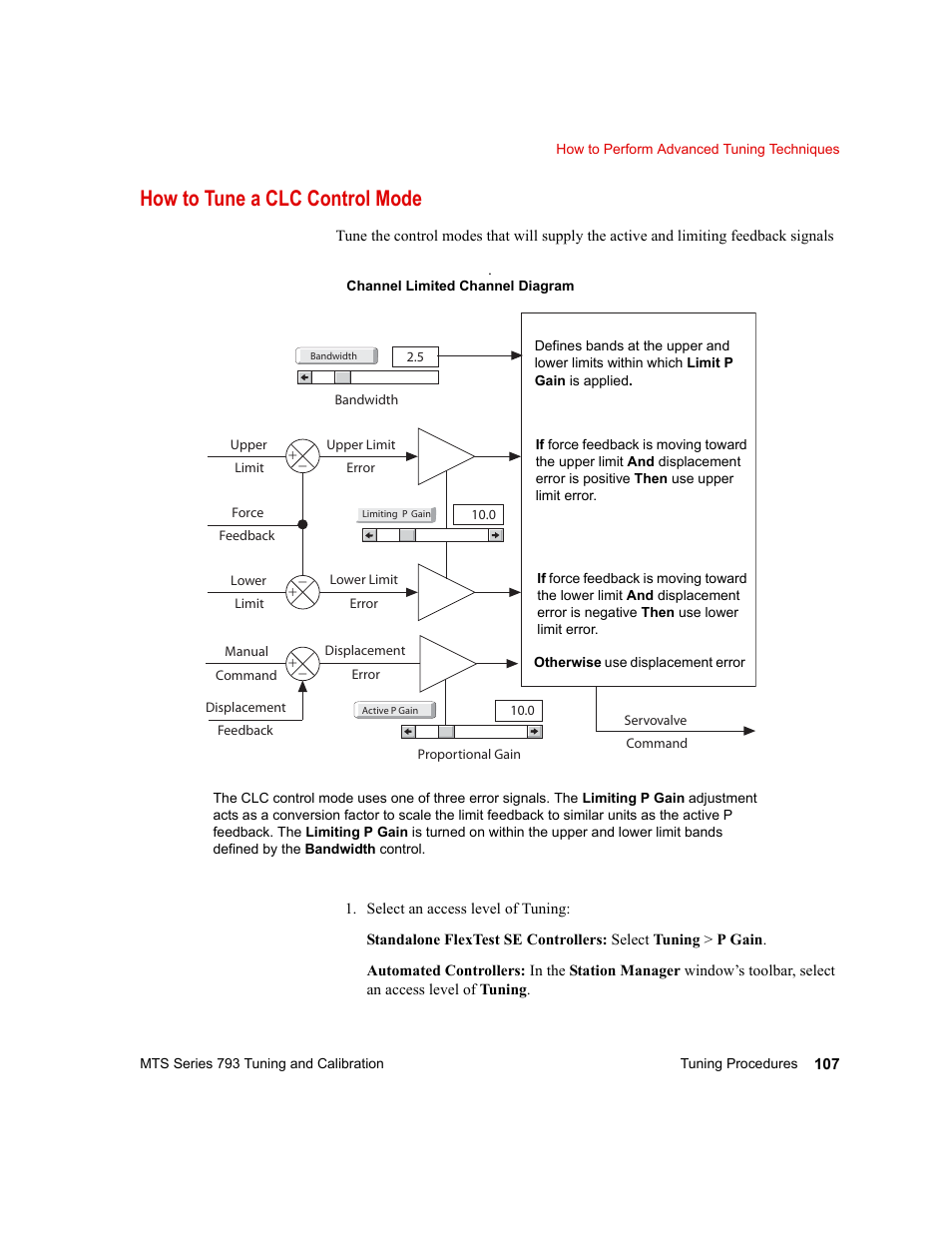 How to tune a clc control mode, How to tune a clc control mode 107 | MTS Series 793 User Manual | Page 107 / 218