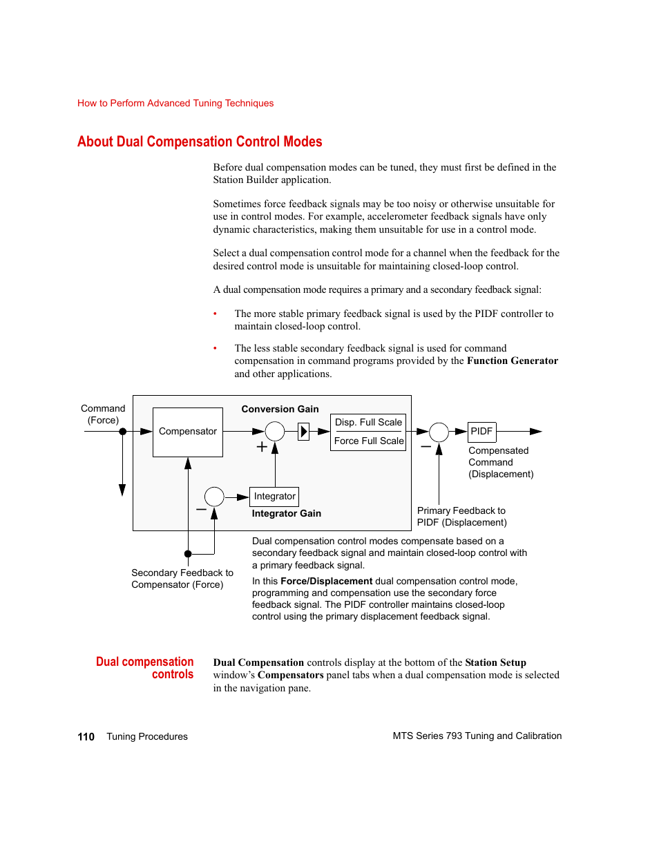 About dual compensation control modes, About dual compensation control modes 110 | MTS Series 793 User Manual | Page 110 / 218