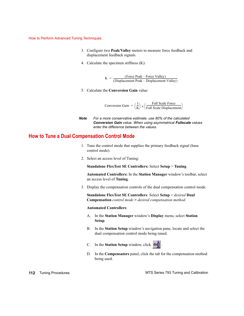 How to tune a dual compensation control mode, How to tune a dual compensation control mode 112 | MTS Series 793 User Manual | Page 112 / 218