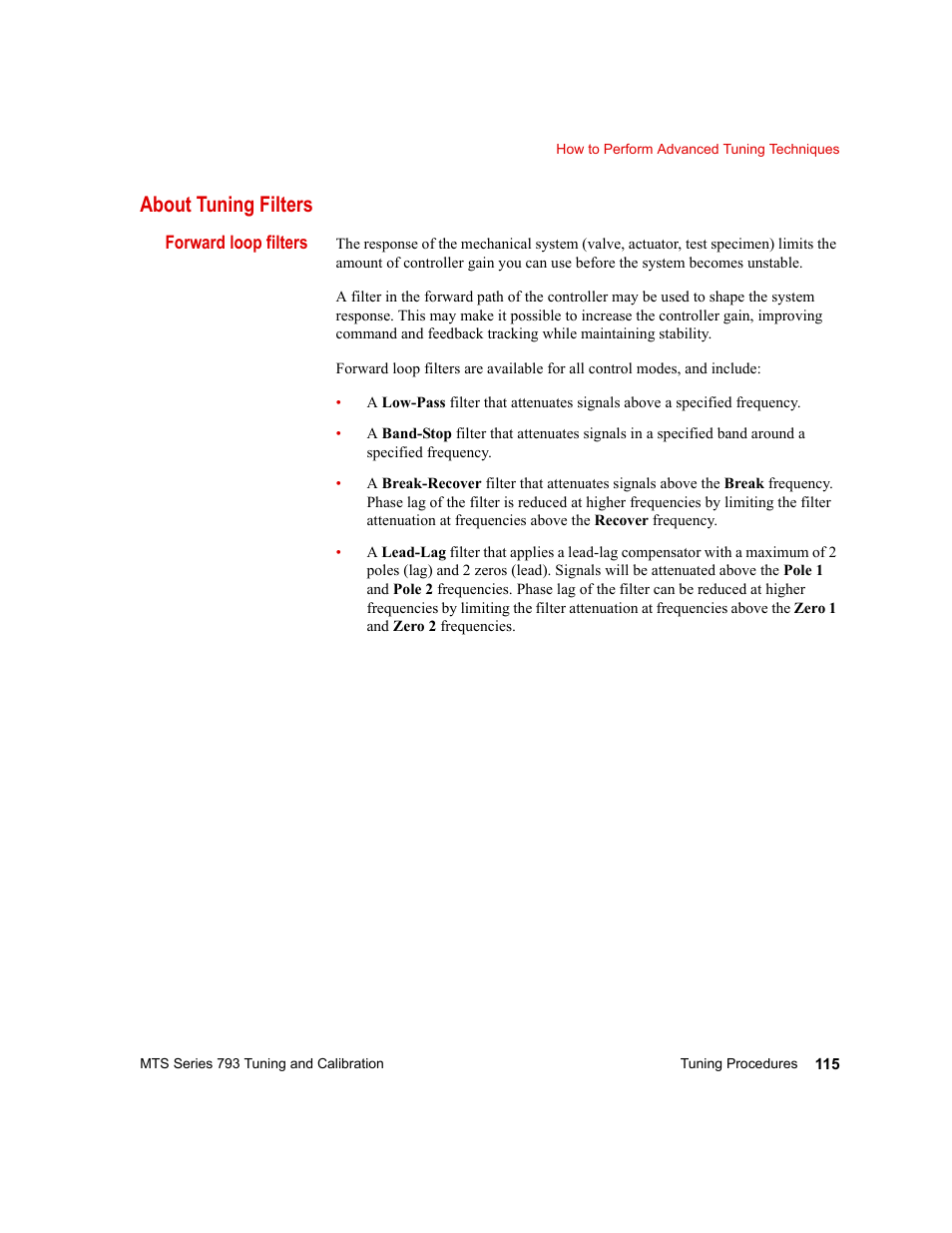 About tuning filters, About tuning filters 115 | MTS Series 793 User Manual | Page 115 / 218