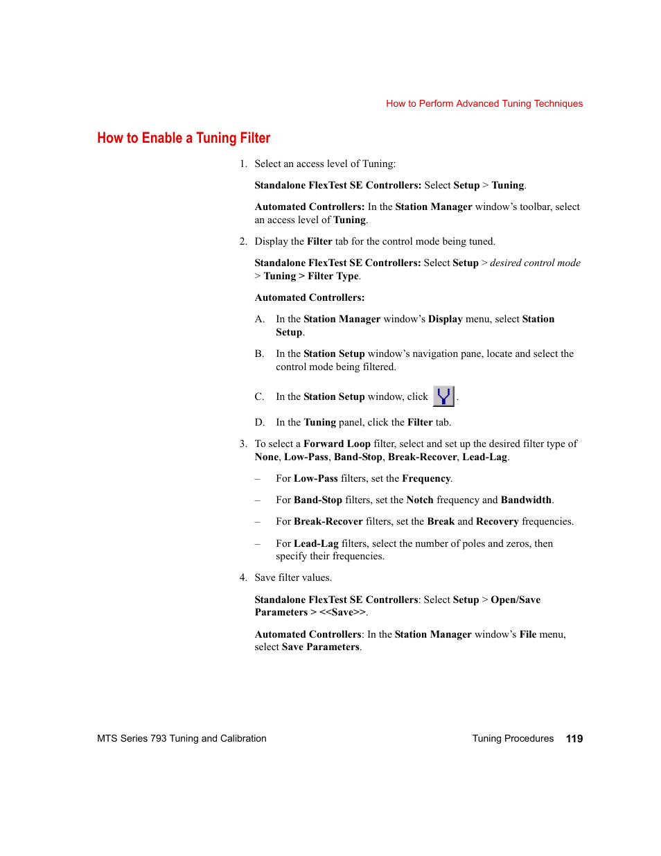 How to enable a tuning filter, How to enable a tuning filter 119 | MTS Series 793 User Manual | Page 119 / 218
