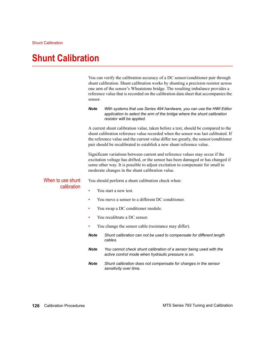 Shunt calibration, Shunt calibration 126 | MTS Series 793 User Manual | Page 126 / 218