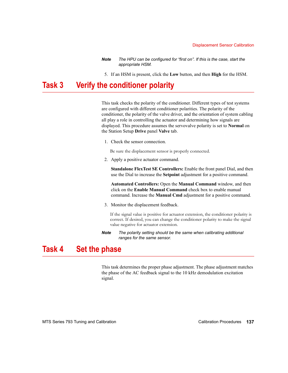 Task 3 verify the conditioner polarity, Task 4 set the phase | MTS Series 793 User Manual | Page 137 / 218