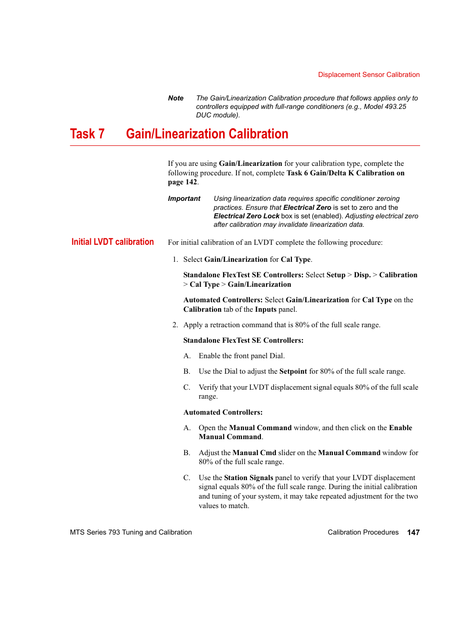 Task 7 gain/linearization calibration | MTS Series 793 User Manual | Page 147 / 218