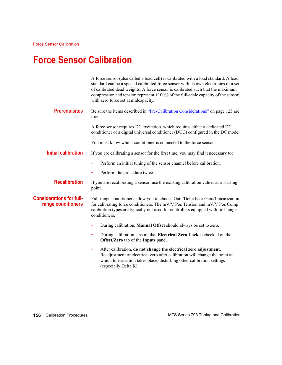 Force sensor calibration, Force sensor calibration 156 | MTS Series 793 User Manual | Page 156 / 218