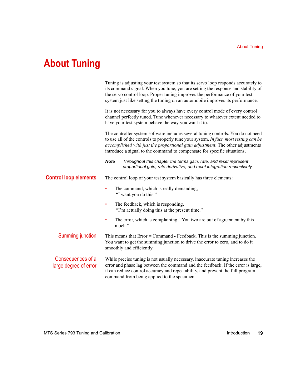 About tuning, About tuning 19 | MTS Series 793 User Manual | Page 19 / 218