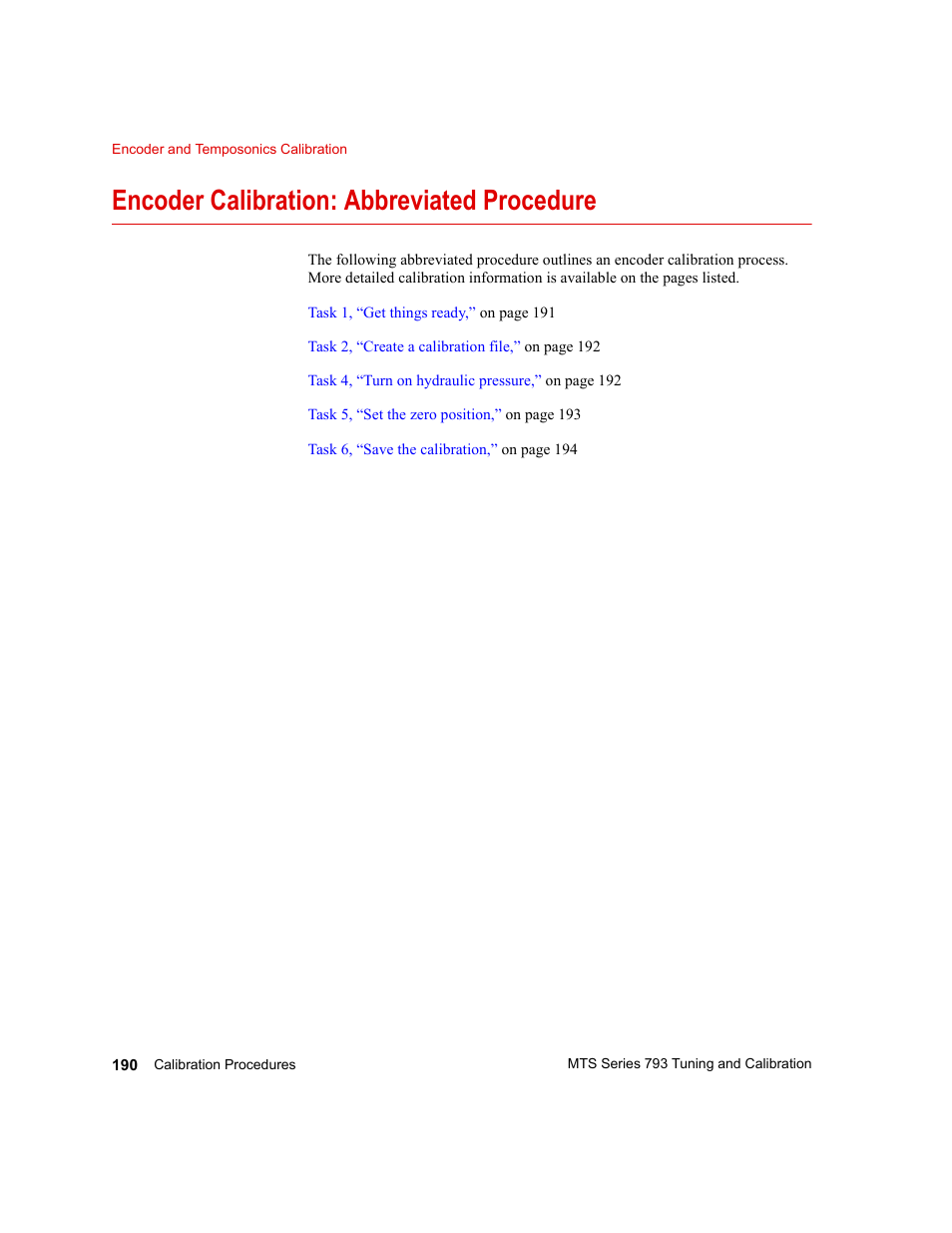 Encoder calibration: abbreviated procedure, Encoder calibration: abbreviated procedure 190 | MTS Series 793 User Manual | Page 190 / 218