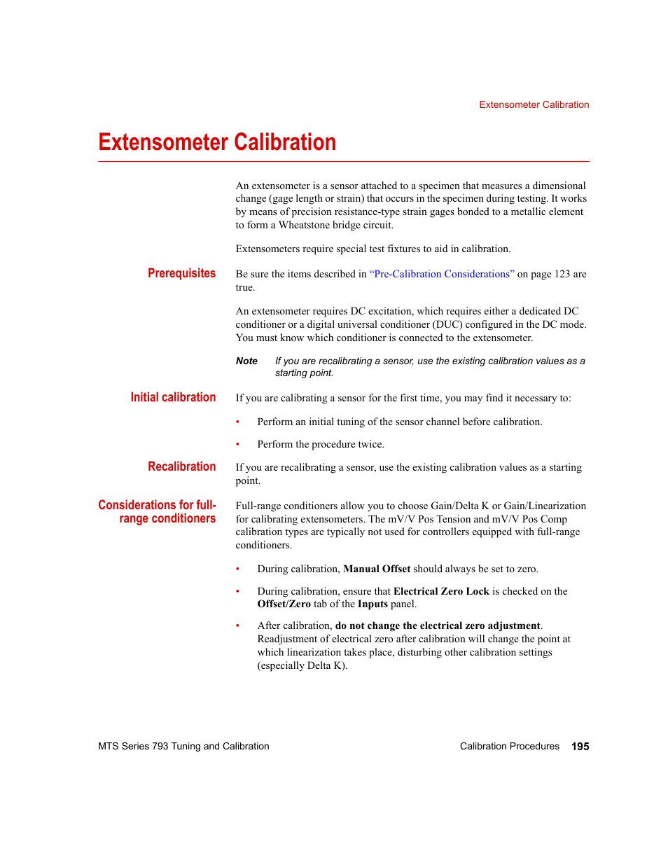 Extensometer calibration, Extensometer calibration 195 | MTS Series 793 User Manual | Page 195 / 218