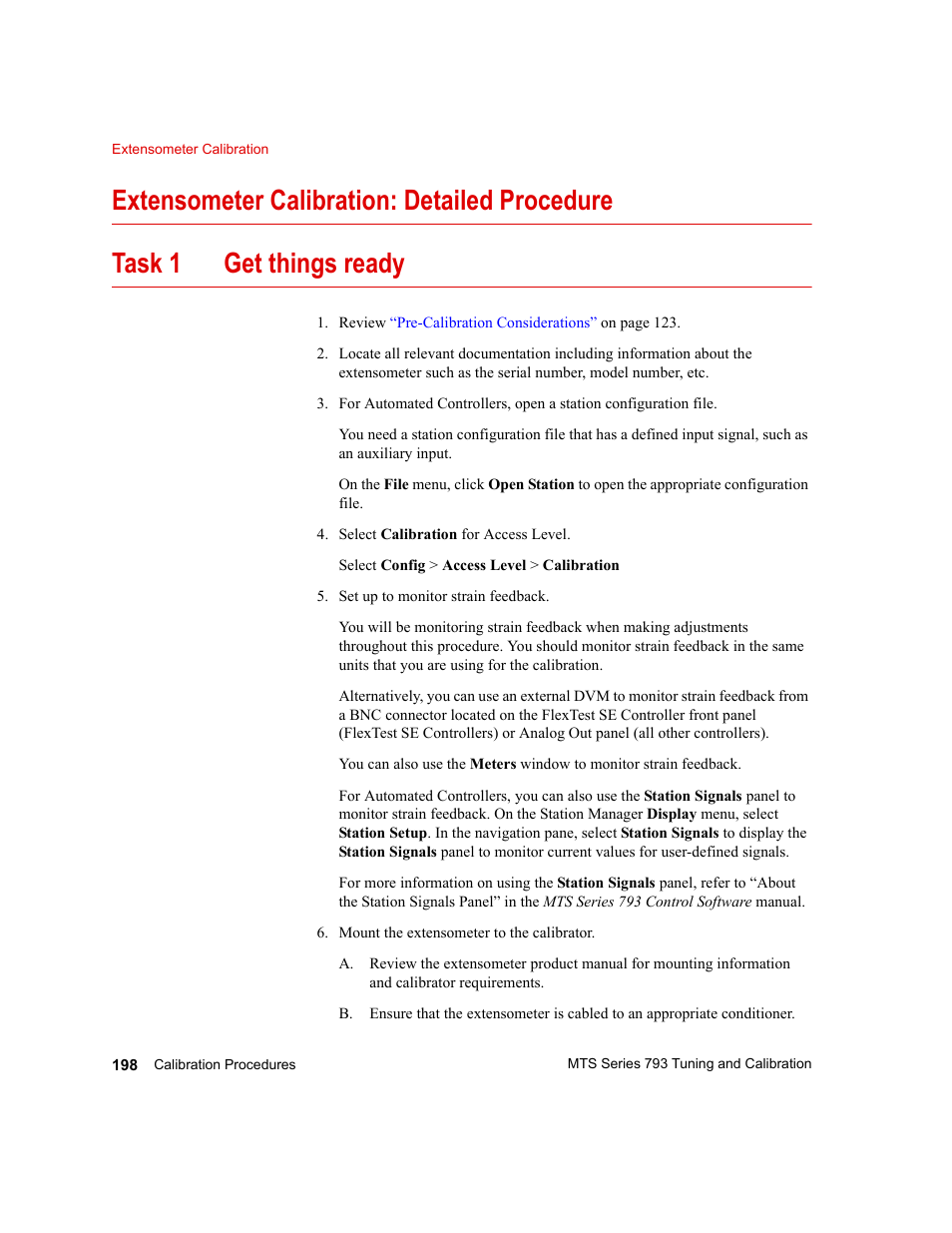 Extensometer calibration: detailed procedure, Extensometer calibration: detailed procedure 198 | MTS Series 793 User Manual | Page 198 / 218