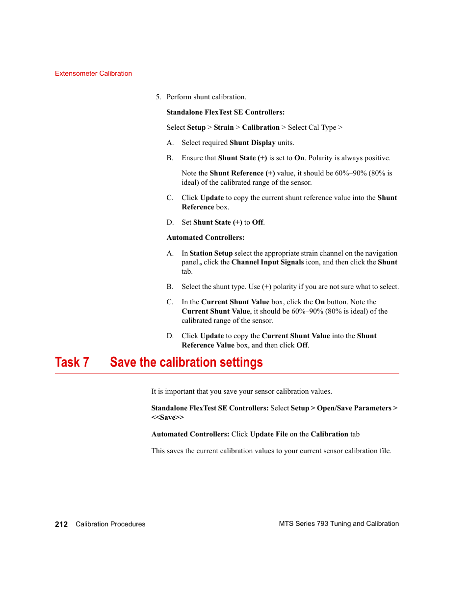 Task 7 save the calibration settings | MTS Series 793 User Manual | Page 212 / 218