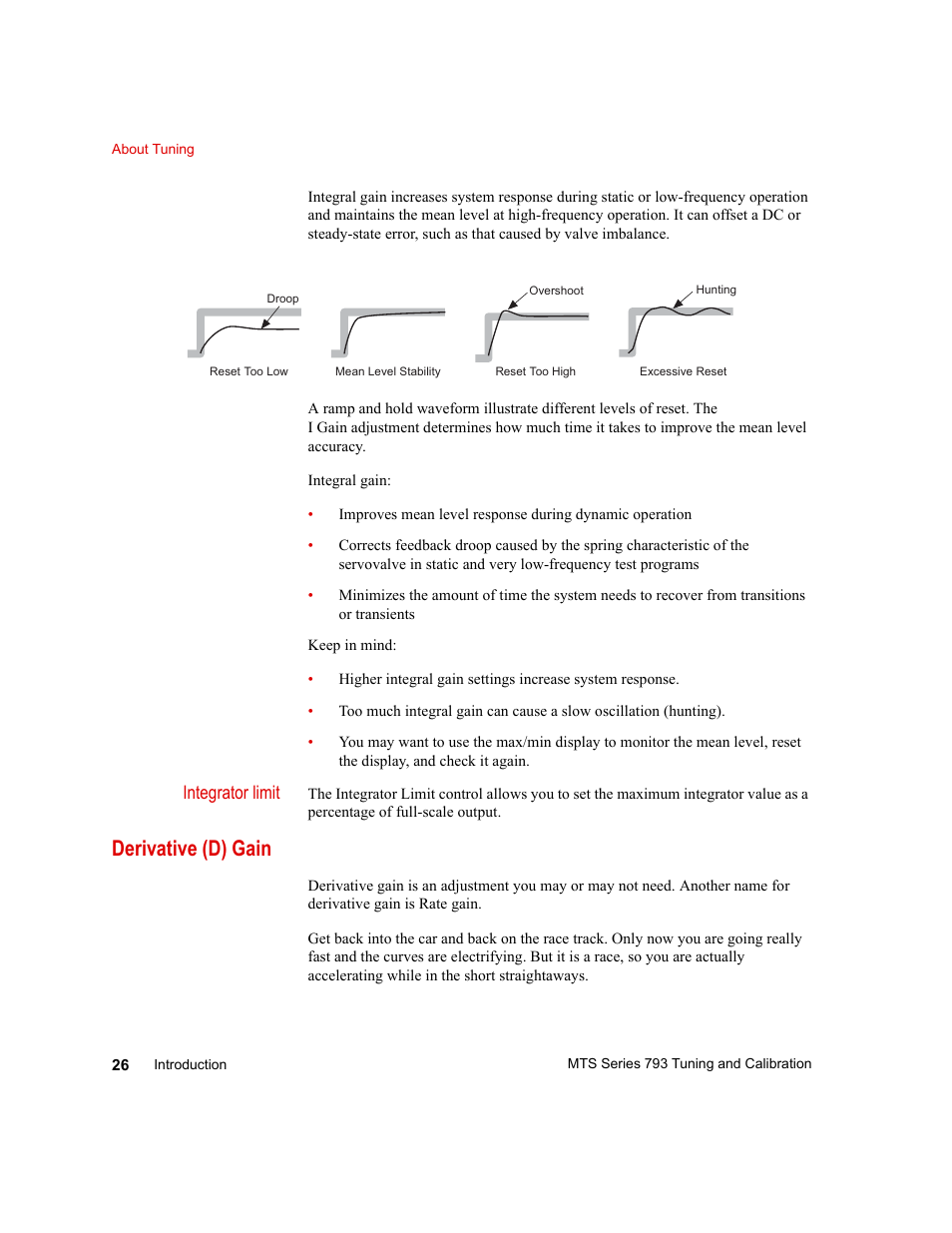 Derivative (d) gain, Derivative (d) gain 26, Integrator limit | MTS Series 793 User Manual | Page 26 / 218