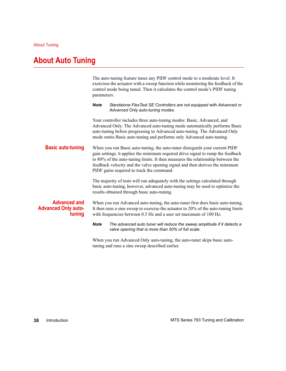 About auto tuning, About auto tuning 38 | MTS Series 793 User Manual | Page 38 / 218