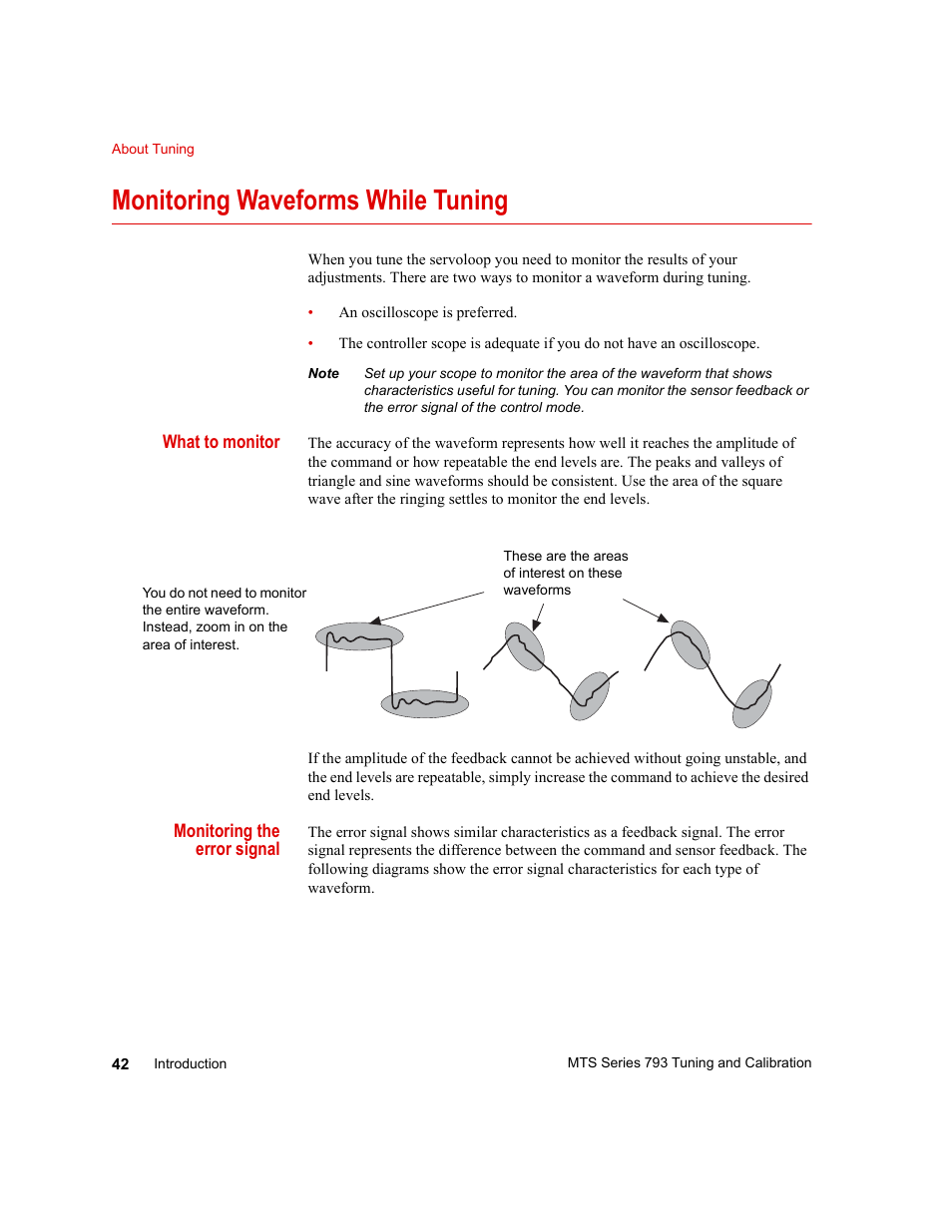 Monitoring waveforms while tuning, Monitoring waveforms while tuning 42 | MTS Series 793 User Manual | Page 42 / 218