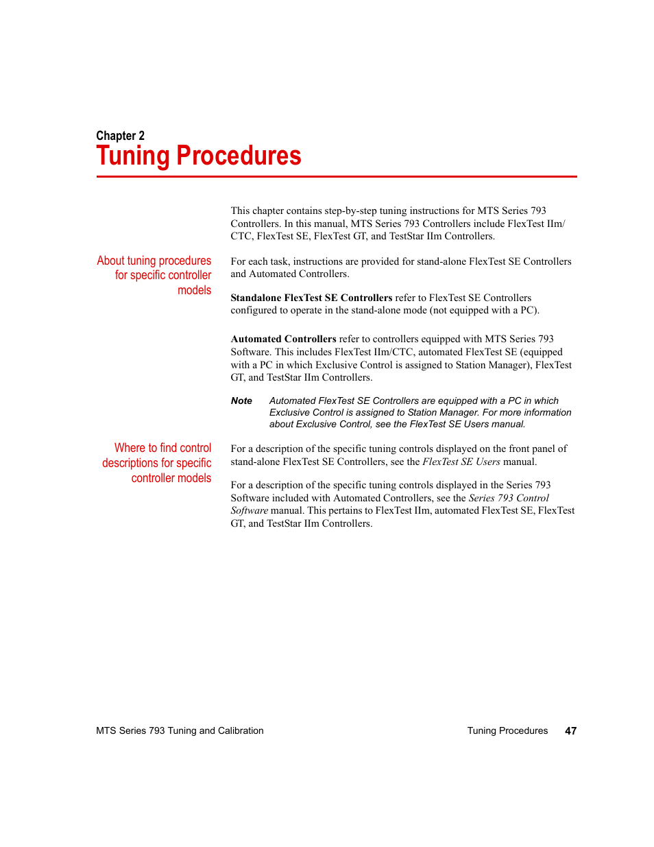 Tuning procedures, Chapter 2, Tuning procedures 47 | MTS Series 793 User Manual | Page 47 / 218