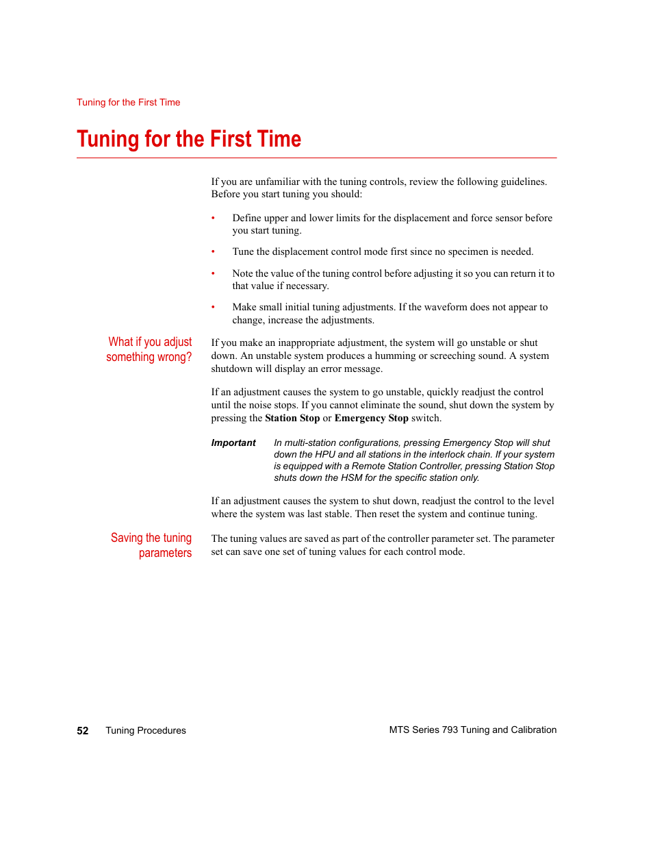 Tuning for the first time, Tuning for the first time 52 | MTS Series 793 User Manual | Page 52 / 218