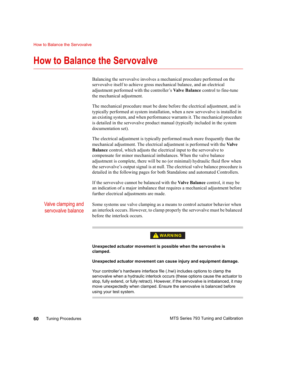 How to balance the servovalve, How to balance the servovalve 60 | MTS Series 793 User Manual | Page 60 / 218