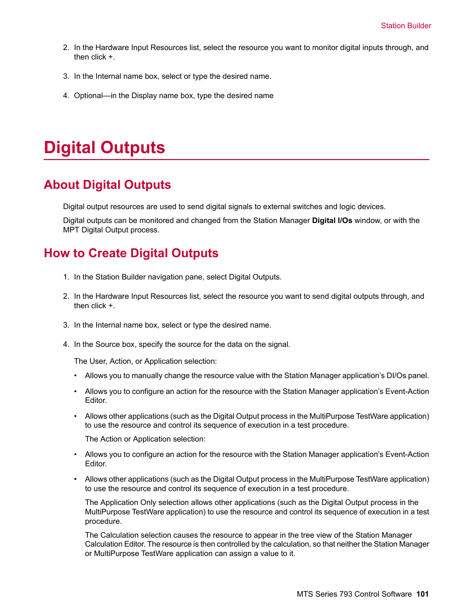 Digital outputs, About digital outputs, How to create digital outputs | MTS Series 793 User Manual | Page 101 / 490