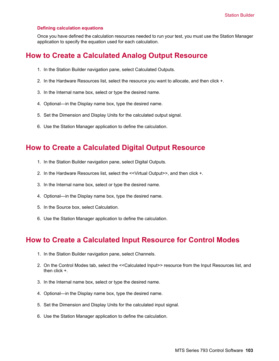 How to create a calculated analog output resource, How to create a calculated digital output resource | MTS Series 793 User Manual | Page 103 / 490