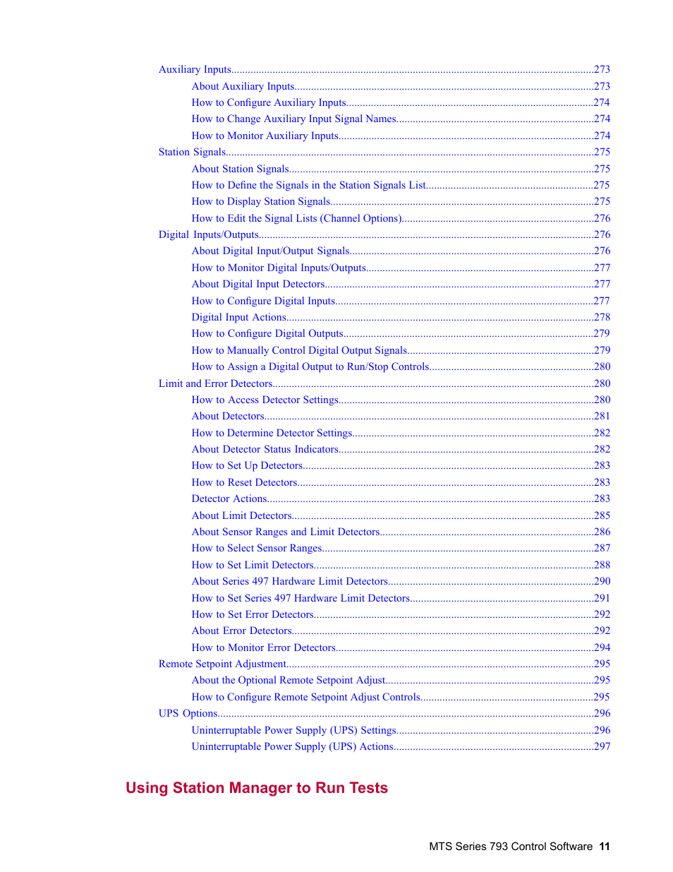 Using station manager to run tests 299 | MTS Series 793 User Manual | Page 11 / 490