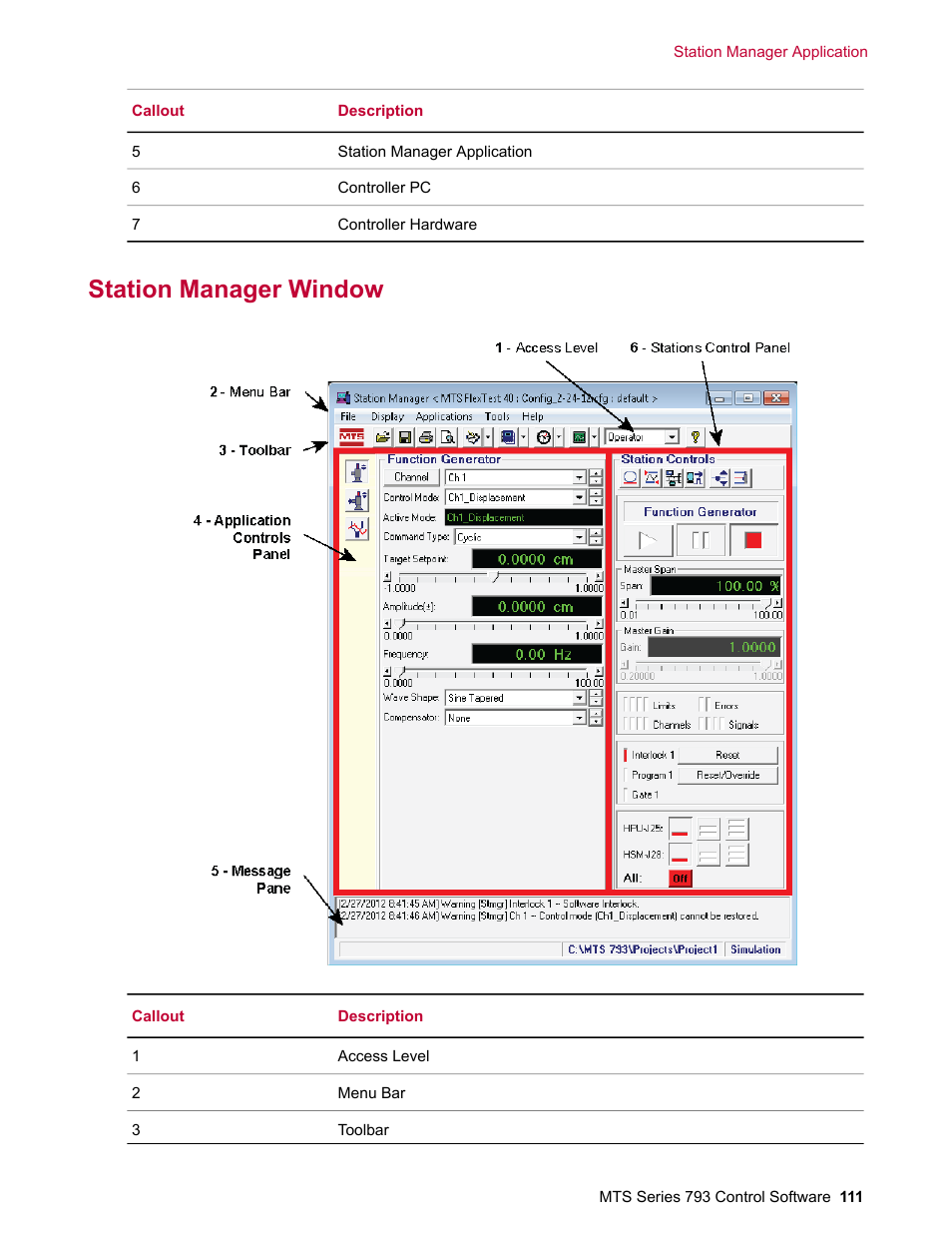 Station manager window | MTS Series 793 User Manual | Page 111 / 490