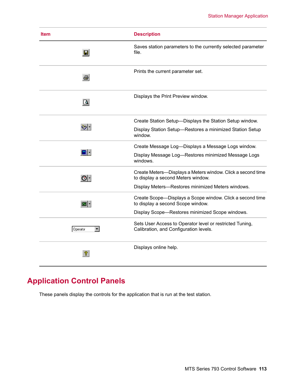 Application control panels | MTS Series 793 User Manual | Page 113 / 490