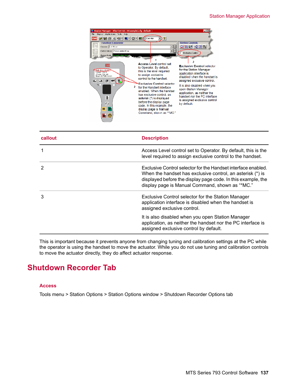 Shutdown recorder tab | MTS Series 793 User Manual | Page 137 / 490