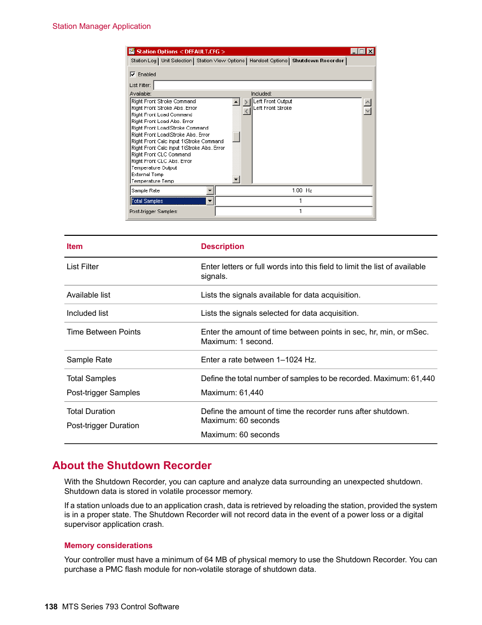 About the shutdown recorder | MTS Series 793 User Manual | Page 138 / 490