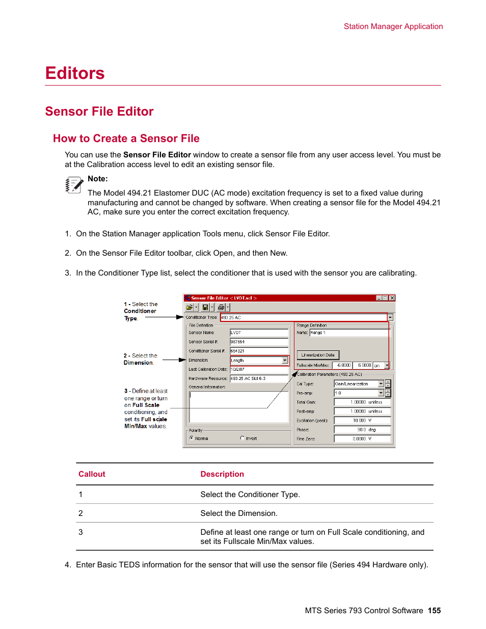 Editors, Sensor file editor, How to create a sensor file | MTS Series 793 User Manual | Page 155 / 490