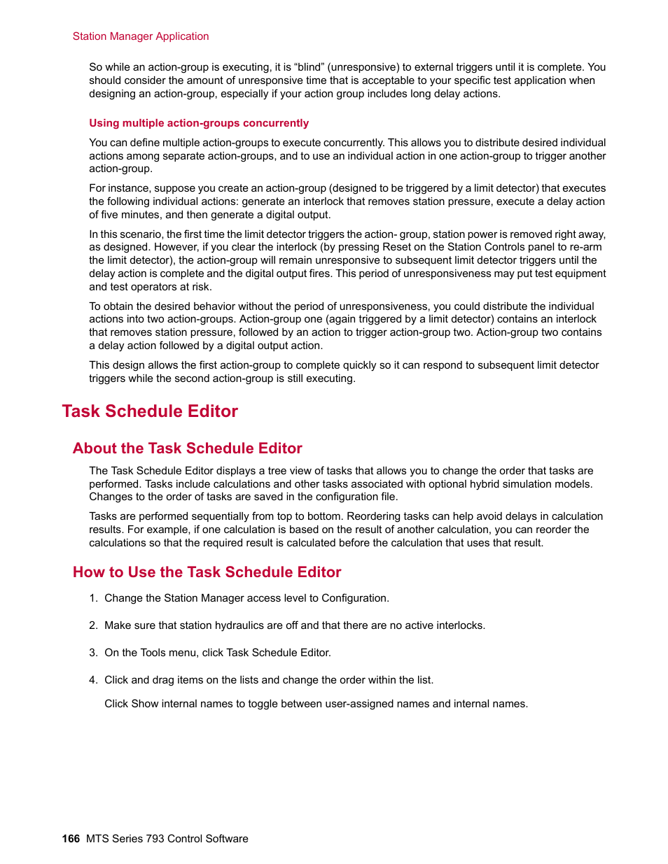 Task schedule editor, About the task schedule editor, How to use the task schedule editor | MTS Series 793 User Manual | Page 166 / 490