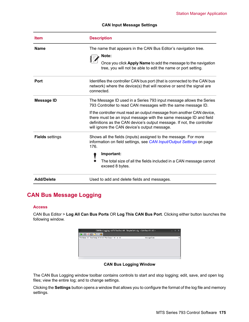 Can bus message logging | MTS Series 793 User Manual | Page 175 / 490